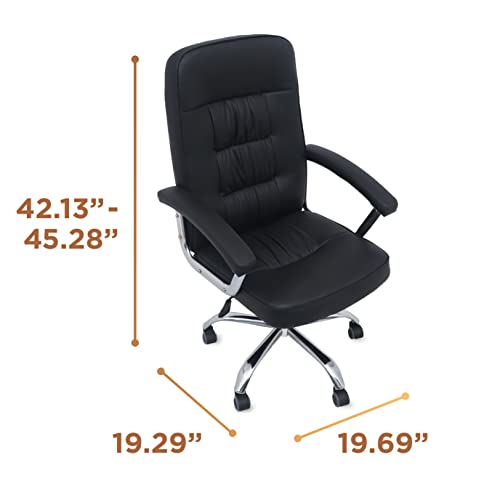 Comfty Lumbar Support and Chrome Base Leather Office Chair, 42.13"-45.28", Black