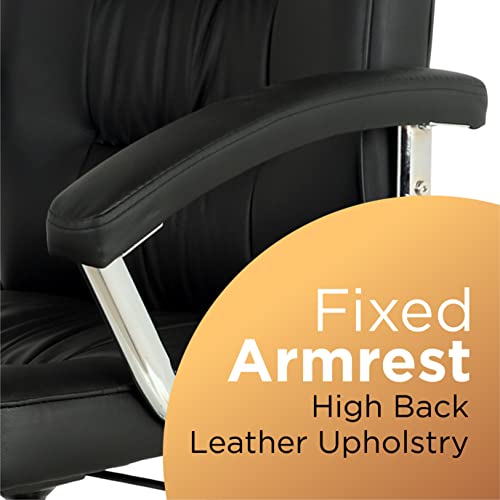 Comfty Lumbar Support and Chrome Base Leather Office Chair, 42.13"-45.28", Black