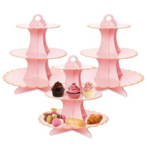 cupcake stand,3 set of 3-tier dessert plates mini cakes fruit candy display tower cookie tray rack candy buffet holder cake stand cardboard cupcake stand tiered serving stand (pink)