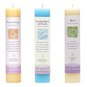 Crystal Journey Reiki Charged Herbal Pillar Candle Bundle (Positive Energy, Ascended Masters and Guides, Spirit) Each 7"x1.5" Handcrafted with Lead-Free Materials