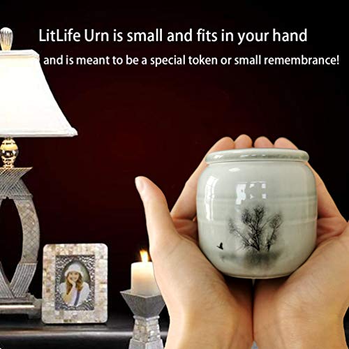 Small Cremation Urns for Human Ashes - Tree of Life Decorative Keepsake Urn with Case, Velvet Pouch - Ceramic Adult Dog Cat Ash Holders Miniature Memorial Funeral Urn for Sharing Ashes