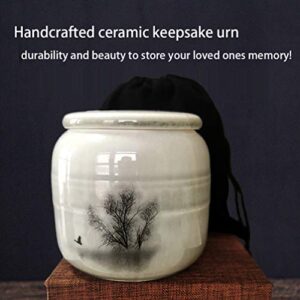 Small Cremation Urns for Human Ashes - Tree of Life Decorative Keepsake Urn with Case, Velvet Pouch - Ceramic Adult Dog Cat Ash Holders Miniature Memorial Funeral Urn for Sharing Ashes