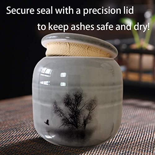 Small Cremation Urns for Human Ashes - Tree of Life Decorative Keepsake Urn with Case, Velvet Pouch - Ceramic Adult Dog Cat Ash Holders Miniature Memorial Funeral Urn for Sharing Ashes