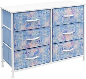 sorbus dresser with 6 drawers - furniture storage chest for bedroom tower unit furniture, hallway, closet, office organization - steel frame, wood top, tie-dye fabric bins (6-drawer, pink/blue)