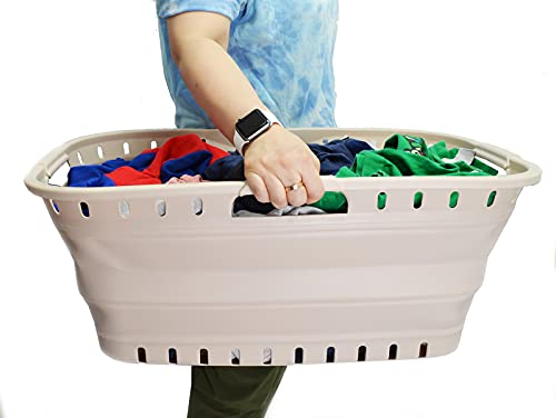 SAMMART 44L Collapsible Plastic Laundry Basket - Foldable Pop Up Storage Container / Organizer - Portable Washing Tub - Space Saving Hamper / Basket (1, Apricot), Size : 25.4 x 17.3 x 10.2 inches