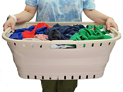 SAMMART 44L Collapsible Plastic Laundry Basket - Foldable Pop Up Storage Container / Organizer - Portable Washing Tub - Space Saving Hamper / Basket (1, Apricot), Size : 25.4 x 17.3 x 10.2 inches