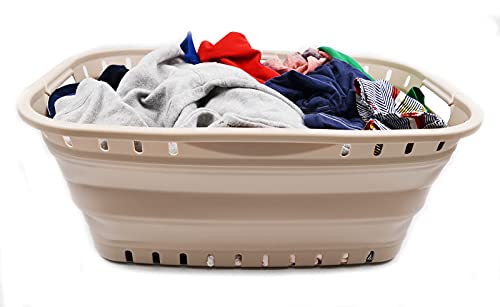 SAMMART 44L Collapsible Plastic Laundry Basket - Foldable Pop Up Storage Container / Organizer - Portable Washing Tub - Space Saving Hamper / Basket (1, Apricot), Size : 25.4 x 17.3 x 10.2 inches