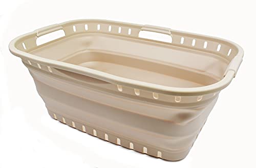 SAMMART 44L Collapsible Plastic Laundry Basket - Foldable Pop Up Storage Container / Organizer - Portable Washing Tub - Space Saving Hamper / Basket (1, Apricot), Size : 25.4 x 17.3 x 10.2 inches