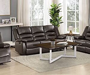 Lexicon Azrael Faux Leather Double Manual Reclining Sofa, 82" W, Brown