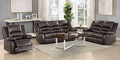 Lexicon Azrael Faux Leather Double Manual Reclining Sofa, 82" W, Brown