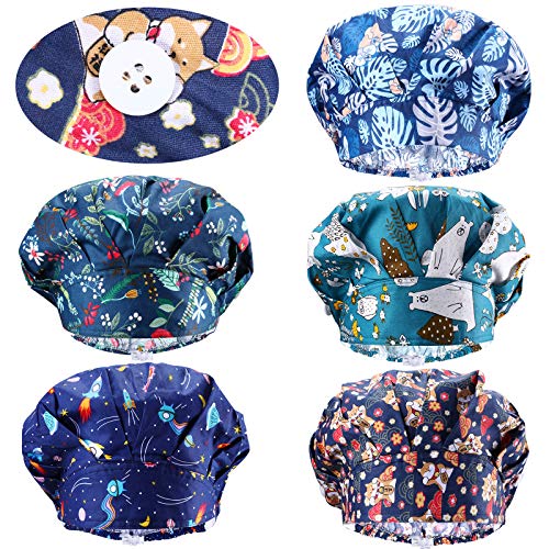 Geyoga 5 Pieces Adjustable Buttons Caps Printed Tie Back Hats with Sweatband Hat for Women Men, 5 Styles (Fantasy Theme Pattern)