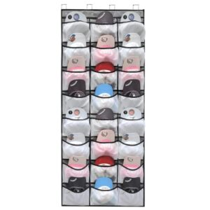 hat racks for baseball caps, baseball hat organizer, 24 deep pocket hat storage & ballcap display holder, hat holder with 4 door hooks