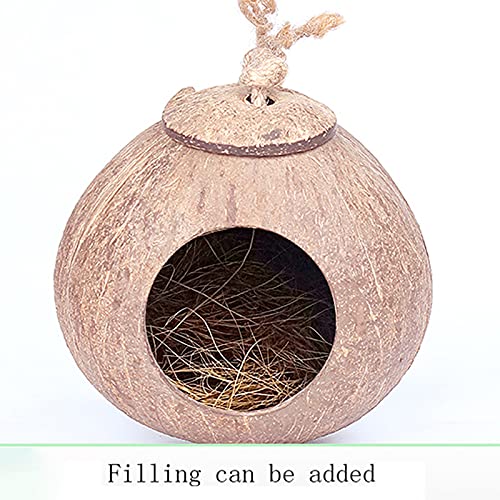 Coconut Bird Nest Hut, Natural Coconut Fiber Hanging Birdhouse Cage Breeding Nesting Bird Aviary Cage Box Anti-Pecking Bite for Parakeet Budgie Cockatiel Finch Sparrows