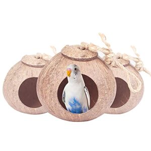 Coconut Bird Nest Hut, Natural Coconut Fiber Hanging Birdhouse Cage Breeding Nesting Bird Aviary Cage Box Anti-Pecking Bite for Parakeet Budgie Cockatiel Finch Sparrows