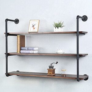 Industrial Pipe Shelving Floating Shelves for Wall,Pipe Shelves with Wood Rustic Wall Shelves,Pipe Wall Shelf Metal Floating Shelf Wall Mounted