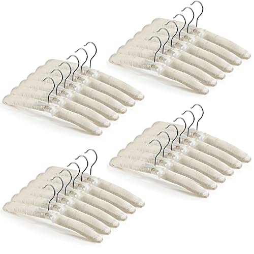 24 Pieces Satin Padded Hangers Satin Hangers with Anti-Rust Swiveling Hook Shoulder Hangers for Hanging Dresses, Sweaters, Suits and More (Beige)