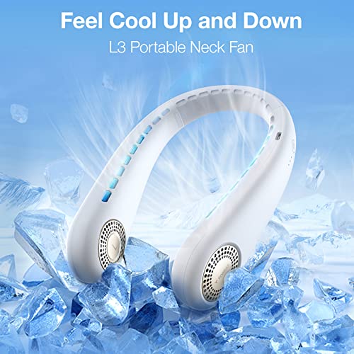 TORRAS L3 Portable Neck Fan 360° Cooling Fan 8H Using Wearable Bladeless Neck Fan Wind Up and Down Personal Neck Fan 4000 mAh Rechargeable Neck Fan for Travel/Indoor, 3-Speed Neck Cooler Pearl White