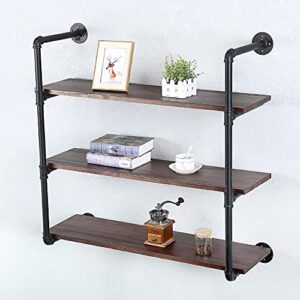 SUJIN Industrial Pipe Shelving Floating Shelves for Wall,Pipe Shelves with Wood Rustic Wall Shelves,36in Pipe Wall Shelf Metal Floating Shelf Wall Mounted,Iron Floating Bookshelf Hanging Book Shelves