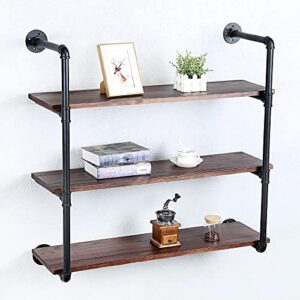 SUJIN Industrial Pipe Shelving Floating Shelves for Wall,Pipe Shelves with Wood Rustic Wall Shelves,36in Pipe Wall Shelf Metal Floating Shelf Wall Mounted,Iron Floating Bookshelf Hanging Book Shelves