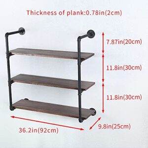 SUJIN Industrial Pipe Shelving Floating Shelves for Wall,Pipe Shelves with Wood Rustic Wall Shelves,36in Pipe Wall Shelf Metal Floating Shelf Wall Mounted,Iron Floating Bookshelf Hanging Book Shelves