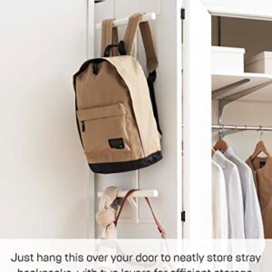 YAMAZAKI Home Tower Backpack Over The Door Hanger for Closet Or Bedroom, Two-Tiered Bookbag Metal Storage Rack, Easy Installation - Steel