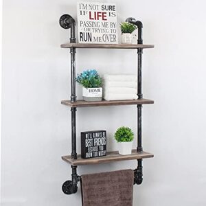 murtain industrial pipe bathroom shelves 3-tier wall mounted,19.7 inch rustic wall shelf with bath towel bars,farmhouse towel rack,metal & wooden floating shelves,over the toilet storage shelf