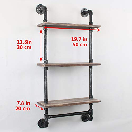 Murtain Industrial Pipe Bathroom Shelves 3-Tier Wall Mounted,19.7 inch Rustic Wall Shelf with Bath Towel Bars,Farmhouse Towel Rack,Metal & Wooden Floating Shelves,Over The Toilet Storage Shelf