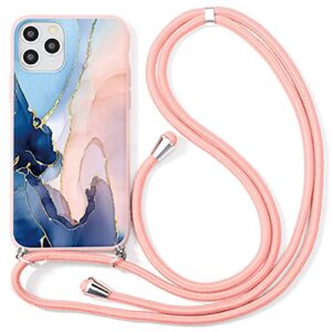 pnakqil compatible with oneplus 9 case 6.55 inch, crossbody adjustable necklace lanyard with fashion pattern design soft pink tpu shockproof protective case for oneplus 9, marble