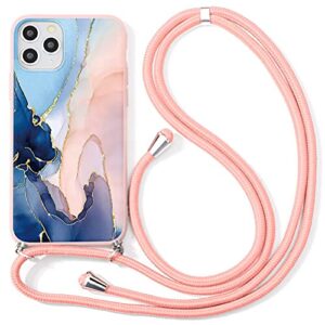 Pnakqil Compatible with OnePlus 9 Case 6.55 inch, Crossbody Adjustable Necklace Lanyard with Fashion Pattern Design Soft Pink TPU Shockproof Protective Case for OnePlus 9, Marble