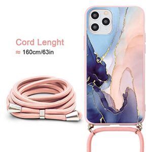 Pnakqil Compatible with OnePlus 9 Case 6.55 inch, Crossbody Adjustable Necklace Lanyard with Fashion Pattern Design Soft Pink TPU Shockproof Protective Case for OnePlus 9, Marble