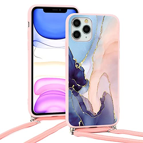 Pnakqil Compatible with OnePlus 9 Case 6.55 inch, Crossbody Adjustable Necklace Lanyard with Fashion Pattern Design Soft Pink TPU Shockproof Protective Case for OnePlus 9, Marble