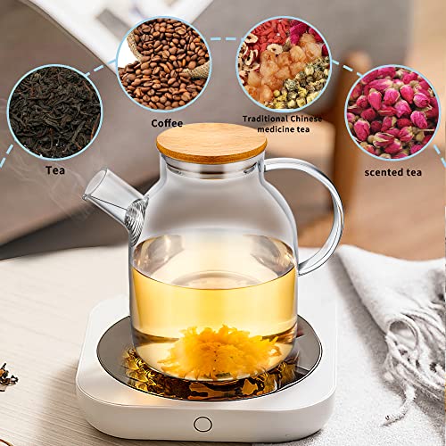 Popward 1800ml /60.9oz Glass Teapot with Infuser, Glass Pitcher with Bamboo Lid, Tea Pot for Loose Tea, Teapot for Stovetop Safe, Clear Teapot, Glass Tea Pot, Glass Tea Kettle, Glass Pot