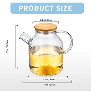 Popward 1800ml /60.9oz Glass Teapot with Infuser, Glass Pitcher with Bamboo Lid, Tea Pot for Loose Tea, Teapot for Stovetop Safe, Clear Teapot, Glass Tea Pot, Glass Tea Kettle, Glass Pot