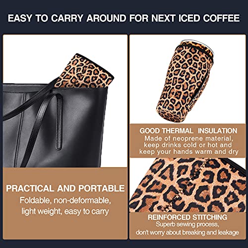 2 PCS Reusable Iced Coffee Sleeve for 24oz Cold Drinks Beverage,Insulated Neoprene Cup Holder with Handle for 30oz-32oz Tumbler Cup,Dunkin Donuts, Starbucks,McDonald's Coffee(Leopard)