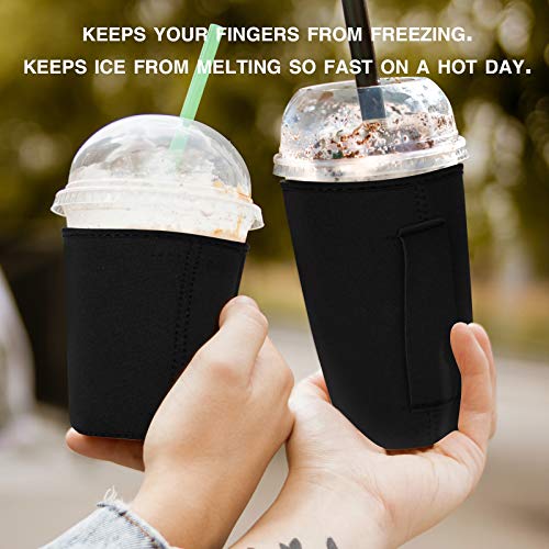 2 PCS Reusable Iced Coffee Sleeve for 24oz Cold Drinks Beverage,Insulated Neoprene Cup Holder with Handle for 30oz-32oz Tumbler Cup,Dunkin Donuts, Starbucks,McDonald's Coffee(Leopard)