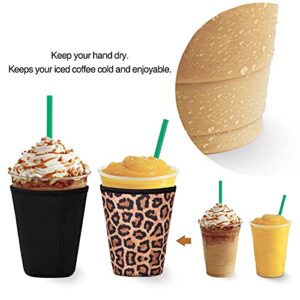 2 PCS Reusable Iced Coffee Sleeve for 24oz Cold Drinks Beverage,Insulated Neoprene Cup Holder with Handle for 30oz-32oz Tumbler Cup,Dunkin Donuts, Starbucks,McDonald's Coffee(Leopard)