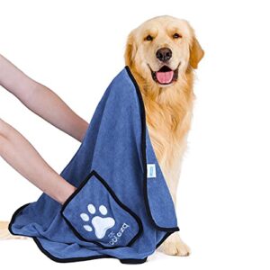 nobleza dog towel, super absorbent large pet towel with hand pockets, microfiber quick drying dog towels for drying dogs, mazarine