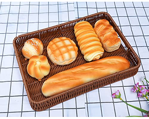 Yarlung 3 Pack Woven Baskets Serving Trays with Handles, Poly Wicker Bread Baskets Rectangular Platters for Fruit, Vegetables, Breakfast, Drinks, Snacks, Dining Coffee Table, 3 Sizes