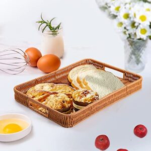 Yarlung 3 Pack Woven Baskets Serving Trays with Handles, Poly Wicker Bread Baskets Rectangular Platters for Fruit, Vegetables, Breakfast, Drinks, Snacks, Dining Coffee Table, 3 Sizes