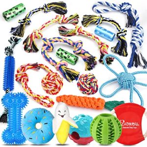 zeaxuie 20 pack valued puppy toys for teething small dogs - puppy chew toys with rope toys, dog treat balls & dog squeak dog chew toys