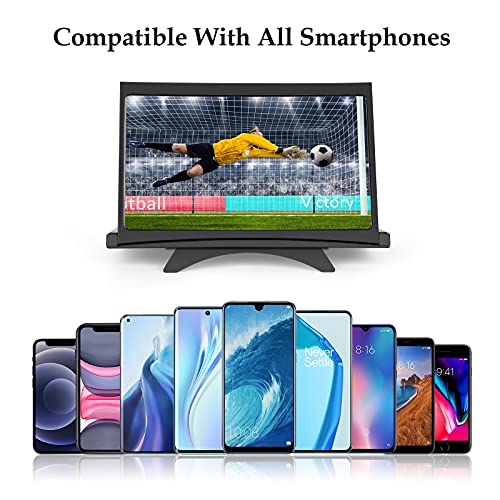 12" Screen Magnifier for Cell Phone, 2021 Version 3D Curve Screen Magnifying, HD Amplifier Projector for Movies, Videos, Gaming, Foldable Mobile Enlarge Phone Screen, Use with All Smartphones Readers