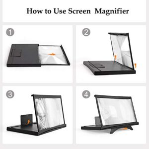 12" Screen Magnifier for Cell Phone, 2021 Version 3D Curve Screen Magnifying, HD Amplifier Projector for Movies, Videos, Gaming, Foldable Mobile Enlarge Phone Screen, Use with All Smartphones Readers