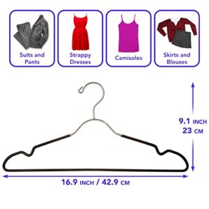 USTECH Metal Space Saving Clothes Hangers | Trouser Bar with Shoulder Notch Thin Hangers Perfect for Coat, Suit, and Pants | Non-Slip Coating and Large Hook for Added Safety | Pack of 48