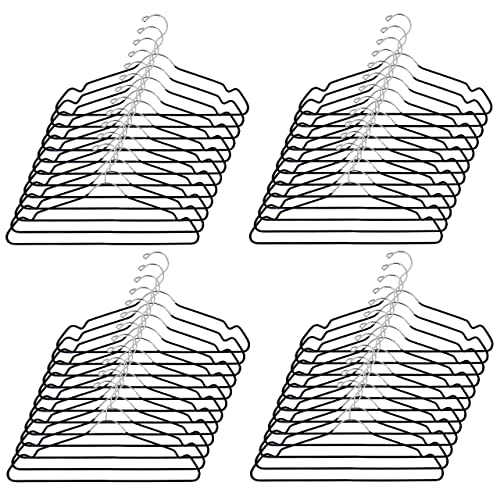 USTECH Metal Space Saving Clothes Hangers | Trouser Bar with Shoulder Notch Thin Hangers Perfect for Coat, Suit, and Pants | Non-Slip Coating and Large Hook for Added Safety | Pack of 48