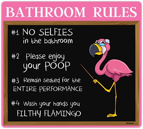 Venicor Flamingo Bathroom Decor Sign - 12 x 13 Inches - Aluminum - Pink Flamingo Gifts Home Wall Mount Decorations Accessories Merch