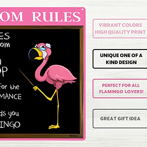 Venicor Flamingo Bathroom Decor Sign - 12 x 13 Inches - Aluminum - Pink Flamingo Gifts Home Wall Mount Decorations Accessories Merch