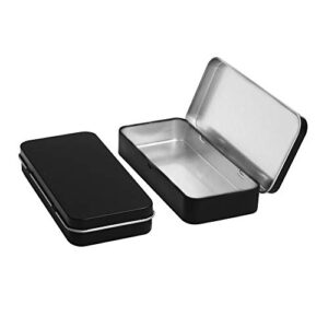 4 Pack Metal Rectangular Hinged Tin Boxes with Lid, 5.0x2.3x0.8 Inch, Black Metal Containers Portable Box Small Storage Kit Home Organizer, Model 128