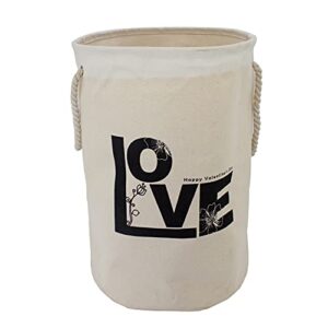 Large Laundry Hamper with Handle,Canvas Clothes Hamper with Waterproof Lining (LOVE)