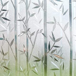 window privacy film bamboo patten frosted glass films, self-adhesive static cling window stickers, anti-uv, heat insulation for living room kitchen patio doors (17.5 x78.7inch)