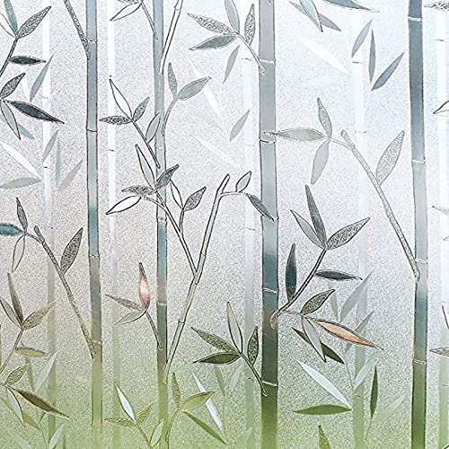 Window Privacy Film Bamboo Patten Frosted Glass Films, Self-Adhesive Static Cling Window Stickers, Anti-UV, Heat Insulation for Living Room Kitchen Patio Doors (17.5 x78.7Inch)